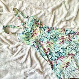 FOREVER21 High Low Floral Corset Backless Dress with Back Bow size M